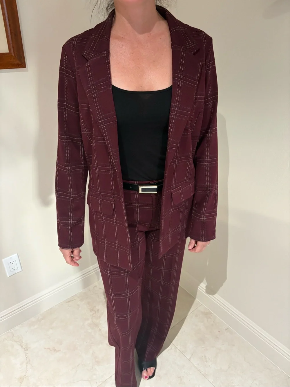Liverpool Women's Burgundy Plaid Pantsuit SET